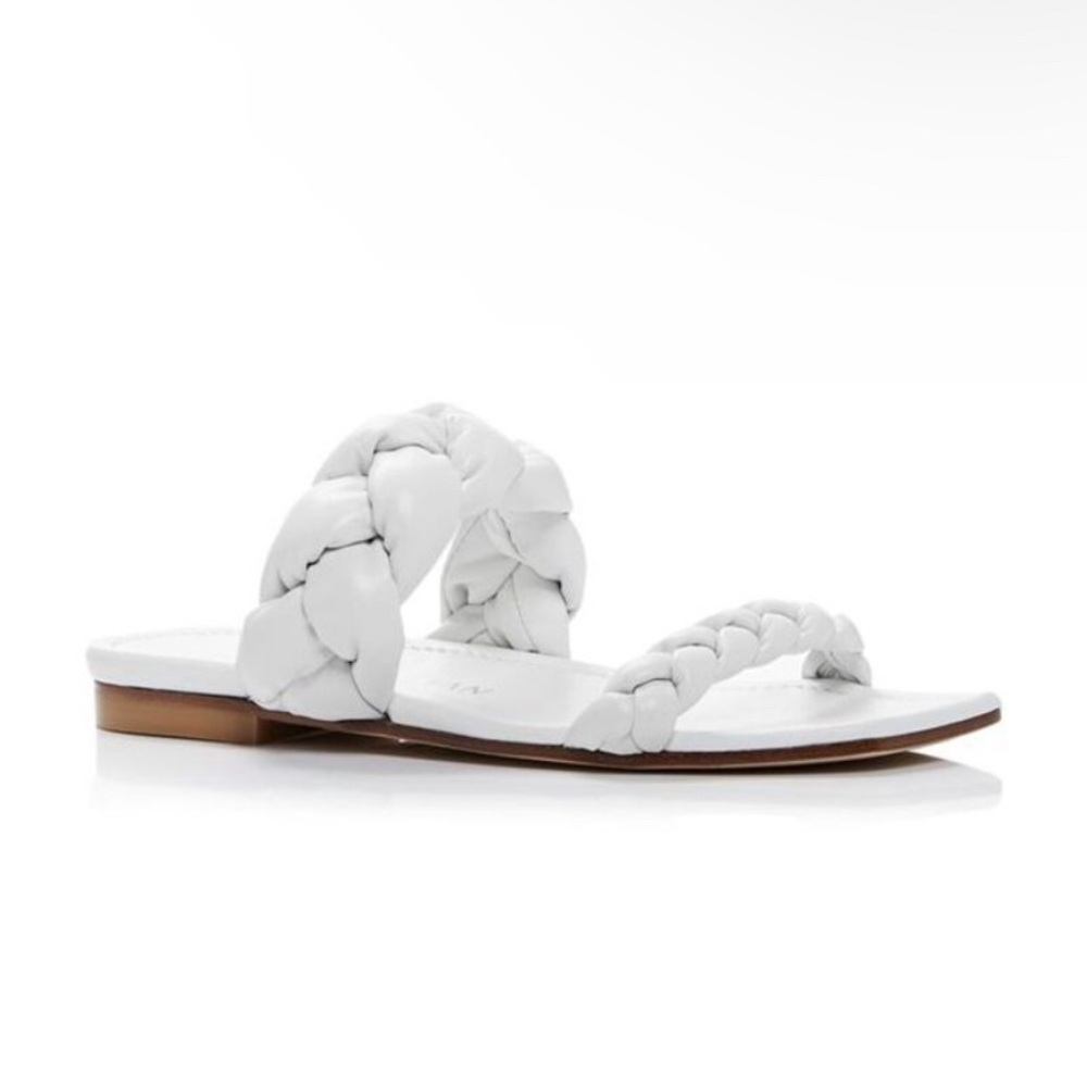 NIB STUART WEITZMAN White Playa Square Toe Slip On Leather Slide Sandals 6.5